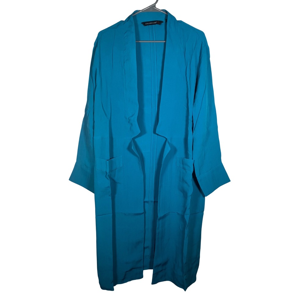 Colleen Lopez Duster Cardigan Kimono Open Front Rayon Blue Teal Medium NWOT